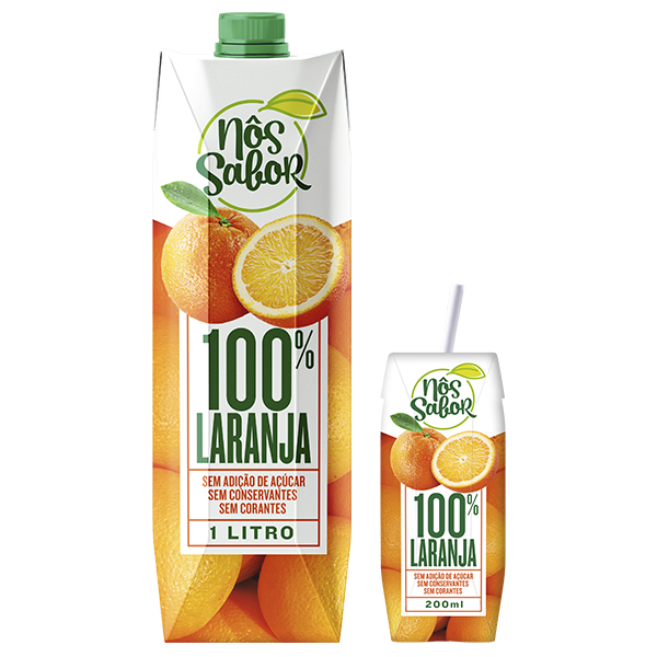 NOS SABOR 100% Orange Juice — 1L and 200ml cartons